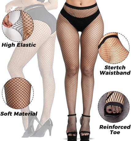 3 PCS Black Fishnet Stockings for Women, Fish Nets Women Tights, Fishnet Tights Ladies Plus Size One Size Fit All