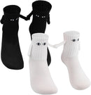 2 Pairs Hand In Hand Socks, Funny Magnetic Socks, Couple Holding Hands Socks, Friendship Socks, Novelty Socks for Women Men,Cute Socks with Eyes (White+Black)
