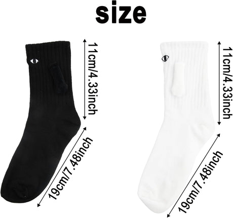 2 Pairs Hand In Hand Socks, Funny Magnetic Socks, Couple Holding Hands Socks, Friendship Socks, Novelty Socks for Women Men,Cute Socks with Eyes (White+Black)