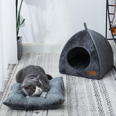 Pet Cave Bed - Warm Cat Bed for Indoor Cats - Pet Tent Cave Igloo Bed for Cats/Small Dogs - Pet Dog Cat Cave Bed - Kitten Bed Cat Tent Cat Bed House with Removable Washable Cushion