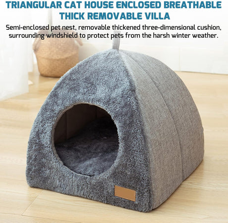 Pet Cave Bed - Warm Cat Bed for Indoor Cats - Pet Tent Cave Igloo Bed for Cats/Small Dogs - Pet Dog Cat Cave Bed - Kitten Bed Cat Tent Cat Bed House with Removable Washable Cushion