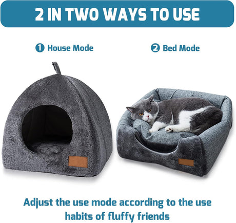 Pet Cave Bed - Warm Cat Bed for Indoor Cats - Pet Tent Cave Igloo Bed for Cats/Small Dogs - Pet Dog Cat Cave Bed - Kitten Bed Cat Tent Cat Bed House with Removable Washable Cushion
