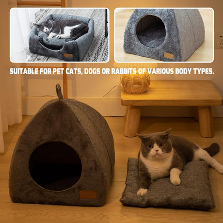 Pet Cave Bed - Warm Cat Bed for Indoor Cats - Pet Tent Cave Igloo Bed for Cats/Small Dogs - Pet Dog Cat Cave Bed - Kitten Bed Cat Tent Cat Bed House with Removable Washable Cushion