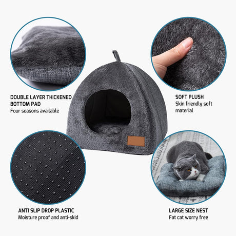 Pet Cave Bed - Warm Cat Bed for Indoor Cats - Pet Tent Cave Igloo Bed for Cats/Small Dogs - Pet Dog Cat Cave Bed - Kitten Bed Cat Tent Cat Bed House with Removable Washable Cushion