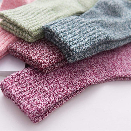 Winter Women Socks 5 Pairs Vintage Style Knit Wool Casual Socks Warm Socks