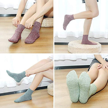 Winter Women Socks 5 Pairs Vintage Style Knit Wool Casual Socks Warm Socks
