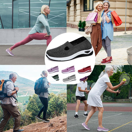 2024 New Women's Woven Breathable Soft Sole Shoes, Upgrade Orthopedic Shoes Outdoor Hiking Mesh Up Knit Stretch Slip on Casual Orthopedic Sneakers for Women