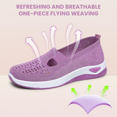 2024 New Women's Woven Breathable Soft Sole Shoes, Upgrade Orthopedic Shoes Outdoor Hiking Mesh Up Knit Stretch Slip on Casual Orthopedic Sneakers for Women