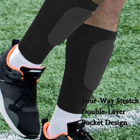 Shin Pads Sock, 2 Pairs Soccer Shin Guard Sock, Breathable Soccer Shin Guard Socks with Pockets, Shin Pads Holder