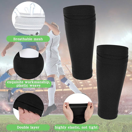 Shin Pads Sock, 2 Pairs Soccer Shin Guard Sock, Breathable Soccer Shin Guard Socks with Pockets, Shin Pads Holder