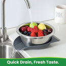 Hands-Free 304 Stainless Steel Strainer and Colander with Self-Draining Base, Kitchen Microporous Strainers for Rice Pasta Fruits Vegetables -