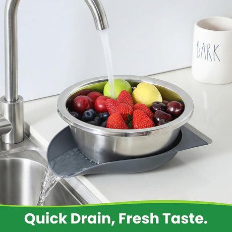 Hands-Free 304 Stainless Steel Strainer and Colander with Self-Draining Base, Kitchen Microporous Strainers for Rice Pasta Fruits Vegetables -