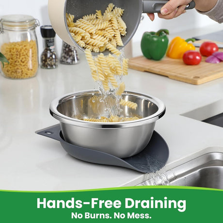 Hands-Free 304 Stainless Steel Strainer and Colander with Self-Draining Base, Kitchen Microporous Strainers for Rice Pasta Fruits Vegetables -
