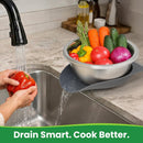 Hands-Free 304 Stainless Steel Strainer and Colander with Self-Draining Base, Kitchen Microporous Strainers for Rice Pasta Fruits Vegetables -