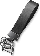 Leather Car Keychain, Universal Heavy Duty Metal Key Chain Holder with 2 Ring and Anti-Lost D-Ring, Accessories for Men Women (Black) Black -