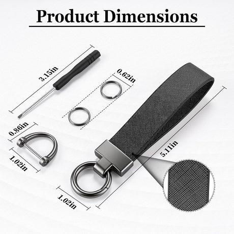 Leather Car Keychain, Universal Heavy Duty Metal Key Chain Holder with 2 Ring and Anti-Lost D-Ring, Accessories for Men Women (Black) Black -