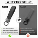 Leather Car Keychain, Universal Heavy Duty Metal Key Chain Holder with 2 Ring and Anti-Lost D-Ring, Accessories for Men Women (Black) Black -