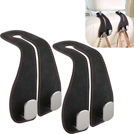 2PCS Car Purse Holder Hook, Seat Back Storage Leather-Wrapped Alloy Double Headrest Hook for Purses & Bags, Cute Interior Accessories Women and Men, Black -
