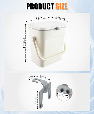 Car Trash Can with Lid and Phone Holder, Universal Bin, Waterproof Hanging Vehicle Garbage Can, Leak Proof Organizers Storage, Accessories Interior for Women Men, White -