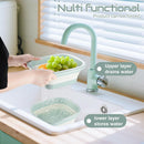1.5 Gal (5.5L) Collapsible Dish Basin with Drain Basket Colanders, Multiuse Double-Layer Foldable Strainers Sink Tub, Wash Pan, Plastic Tubs, Dishpan, Kitchen Sink, Green -