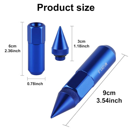 20PCS M14X1.5 Wheel Lug Nuts, Cap Spiked Extended Tuner 60mm Aluminum Wheels Rims Nuts (Blue) blue M14x1.5