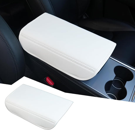 Center Console Leather Armrest Cover Compatible with Tesla Model 3 Highland Refresh 2024-2026 & Y Juniper 2026, No-Slip Designed EZ Snap Car Interior Accessories (White) White -