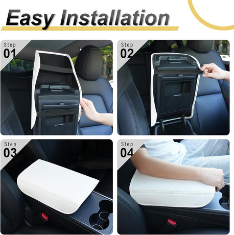Center Console Leather Armrest Cover Compatible with Tesla Model 3 Highland Refresh 2024-2026 & Y Juniper 2026, No-Slip Designed EZ Snap Car Interior Accessories (White) White -