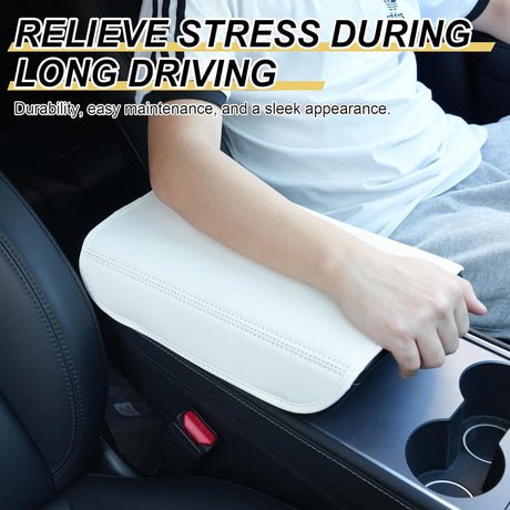 Center Console Leather Armrest Cover Compatible with Tesla Model 3 Highland Refresh 2024-2026 & Y Juniper 2026, No-Slip Designed EZ Snap Car Interior Accessories (White) White -