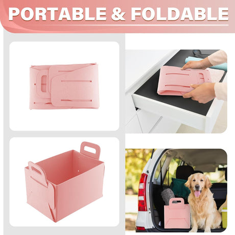Car Trunk Organizer, Foldable Organizer for SUV, Lightweight Storage Sundries, Accessories Women and Men, Travel Essentials, Felt, 2 Pack Pink pink -