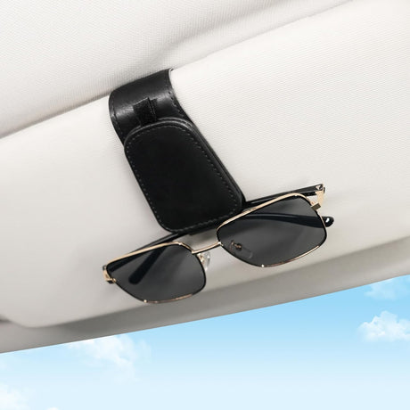 2 Pack Sunglass Holder for Car Visor Sunglasses Clip, Universal Non-Slip Magnetic Leather Glasses Eyeglasses Hanger Mounter, Truck Interior Accessories Woman Man, Black 2PCS