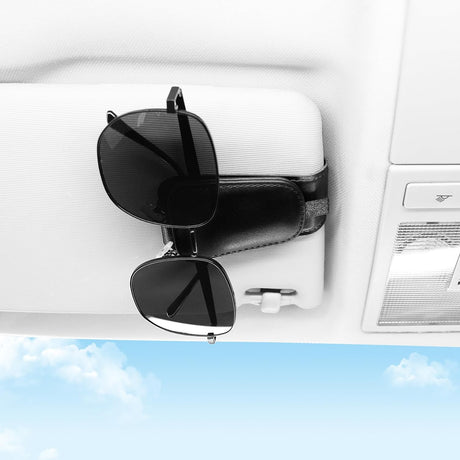 2 Pack Sunglass Holder for Car Visor Sunglasses Clip, Universal Non-Slip Magnetic Leather Glasses Eyeglasses Hanger Mounter, Truck Interior Accessories Woman Man, Black 2PCS