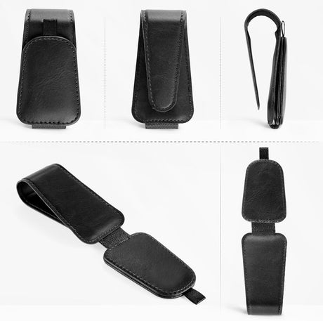 2 Pack Sunglass Holder for Car Visor Sunglasses Clip, Universal Non-Slip Magnetic Leather Glasses Eyeglasses Hanger Mounter, Truck Interior Accessories Woman Man, Black 2PCS
