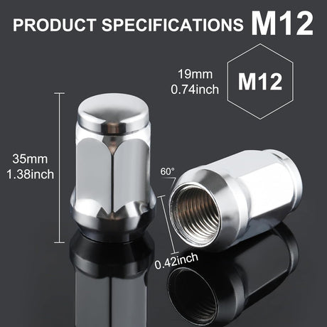 20PCS White Knight M12x1.5 Wheel Lug Nuts, One-Piece Design Bulge Acorn Chrome Nuts for Toyota Camry/Corolla/Tacoma Lexus/Ford Fusion/Focus Silver M12X1.5