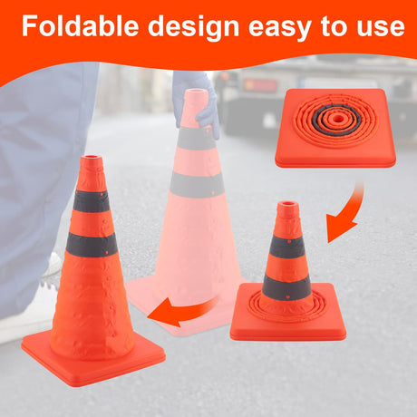 18 inch Traffic Cones, 2PCS Collapsible Orange Cones for Parking, Parking with Reflective Collars, Training Driveway, Car Interior Accessories -