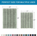 Sage Bathroom Rugs, Bath Mat Set of 2 Extra Thick Chenille Striped Pattern Shaggy Rugs for Room, Non Skid Mats Floor (32 x 20 Plus 24 17 - Inches) 20" 32" 17" 24"
