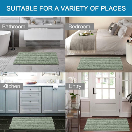 Sage Bathroom Rugs, Bath Mat Set of 2 Extra Thick Chenille Striped Pattern Shaggy Rugs for Room, Non Skid Mats Floor (32 x 20 Plus 24 17 - Inches) 20