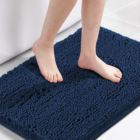 Navy Blue Bath Rug, Mat Non Slip Mats for Bathroom Floor, Rug Extra Thick Chenille 17