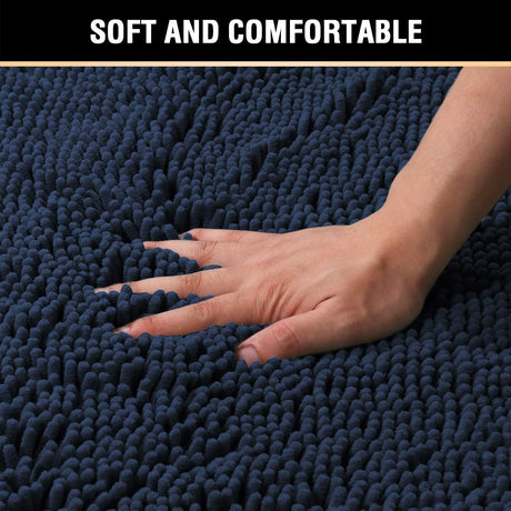 Navy Blue Bath Rug, Mat Non Slip Mats for Bathroom Floor, Rug Extra Thick Chenille 17
