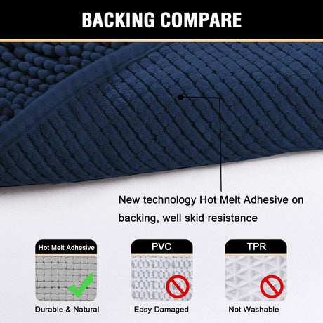 Navy Blue Bath Rug, Mat Non Slip Mats for Bathroom Floor, Rug Extra Thick Chenille 17