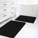 Black Bathroom Rug Set 2 Piece, Bath Mats for Floor, Super Thick Soft Shaggy Chenille Machine Washable, Dry Fast Water Absorbent Mats(20" x 32"/17" 24") 20" 32" Plus 17" 24"