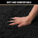 Black Bathroom Rug Set 2 Piece, Bath Mats for Floor, Super Thick Soft Shaggy Chenille Machine Washable, Dry Fast Water Absorbent Mats(20" x 32"/17" 24") 20" 32" Plus 17" 24"