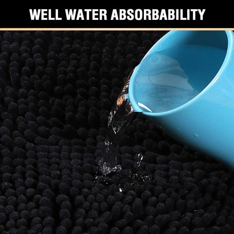 Black Bathroom Rug Set 2 Piece, Bath Mats for Floor, Super Thick Soft Shaggy Chenille Machine Washable, Dry Fast Water Absorbent Mats(20