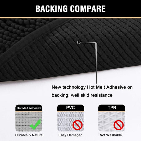 Black Bathroom Rug Set 2 Piece, Bath Mats for Floor, Super Thick Soft Shaggy Chenille Machine Washable, Dry Fast Water Absorbent Mats(20