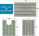 3 Piece Bathroom Rugs Sets Thick Striped Bath Set for Non Slip Soft Absorbent Mat Tub, Shower and Toilet(17''x24''+20''x32''+20''x24'' U-Shaped, Sage) Sage 17" x 24" + 20" 32" U Shape