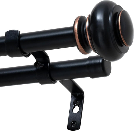 Double Curtain Rods for Windows 16.2 to 90.6 Inches 3/4 inch Diameter Adjustable Decorative Telescoping Rod with Brackets Heavy Duty Splicing Rods, Black 16.2