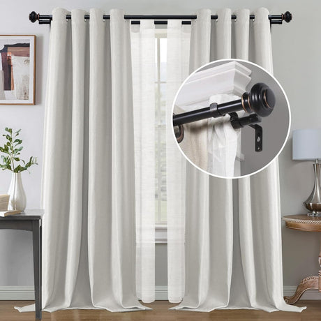Double Curtain Rods for Windows 16.2 to 90.6 Inches 3/4 inch Diameter Adjustable Decorative Telescoping Rod with Brackets Heavy Duty Splicing Rods, Black 16.2