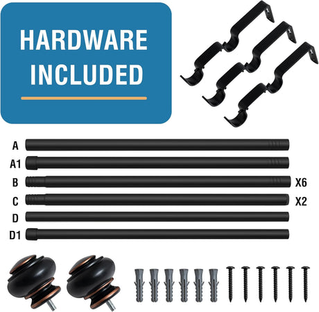 Double Curtain Rods for Windows 16.2 to 90.6 Inches 3/4 inch Diameter Adjustable Decorative Telescoping Rod with Brackets Heavy Duty Splicing Rods, Black 16.2