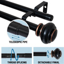 Double Curtain Rods for Windows 16.2 to 90.6 Inches 3/4 inch Diameter Adjustable Decorative Telescoping Rod with Brackets Heavy Duty Splicing Rods, Black 16.2"-90.6"