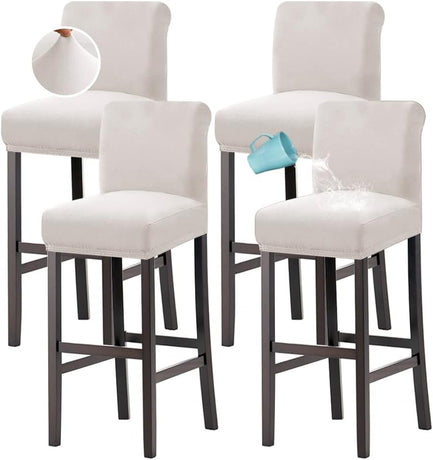 100% Waterproof Bar Stool Cover Stretch Counter Pub Chair Slipcover for Dining Room Removable Soft Thick Solid Fleece Fabric Slipcovers Set of 4, Ivory Fleece-ivory -