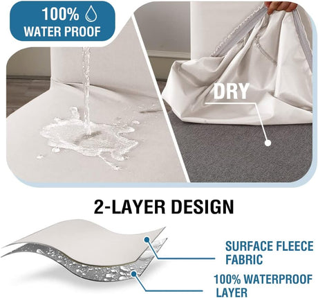 100% Waterproof Bar Stool Cover Stretch Counter Pub Chair Slipcover for Dining Room Removable Soft Thick Solid Fleece Fabric Slipcovers Set of 4, Ivory Fleece-ivory -